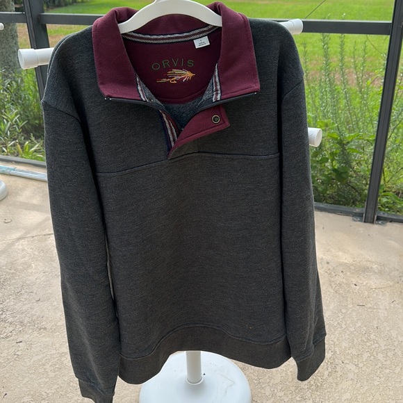 Orvis fishing boating pullover Sweatshirt large gray and maroon nwot - Picture 2 of 3